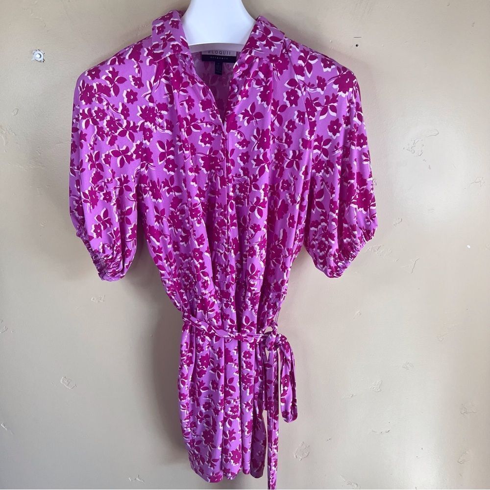 Eloquii Womens Floral Jersey Wrap Dress Size 14‎ Cinched Arms Barbie Pink Career